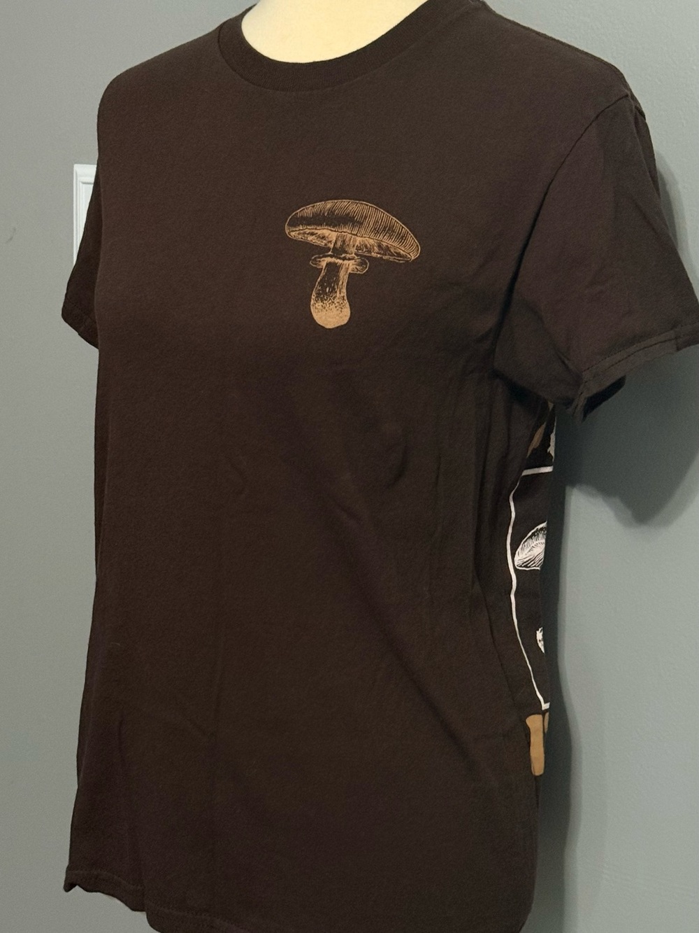 Brown Short-Sleeve Tee with Tan Mushroom Graphic